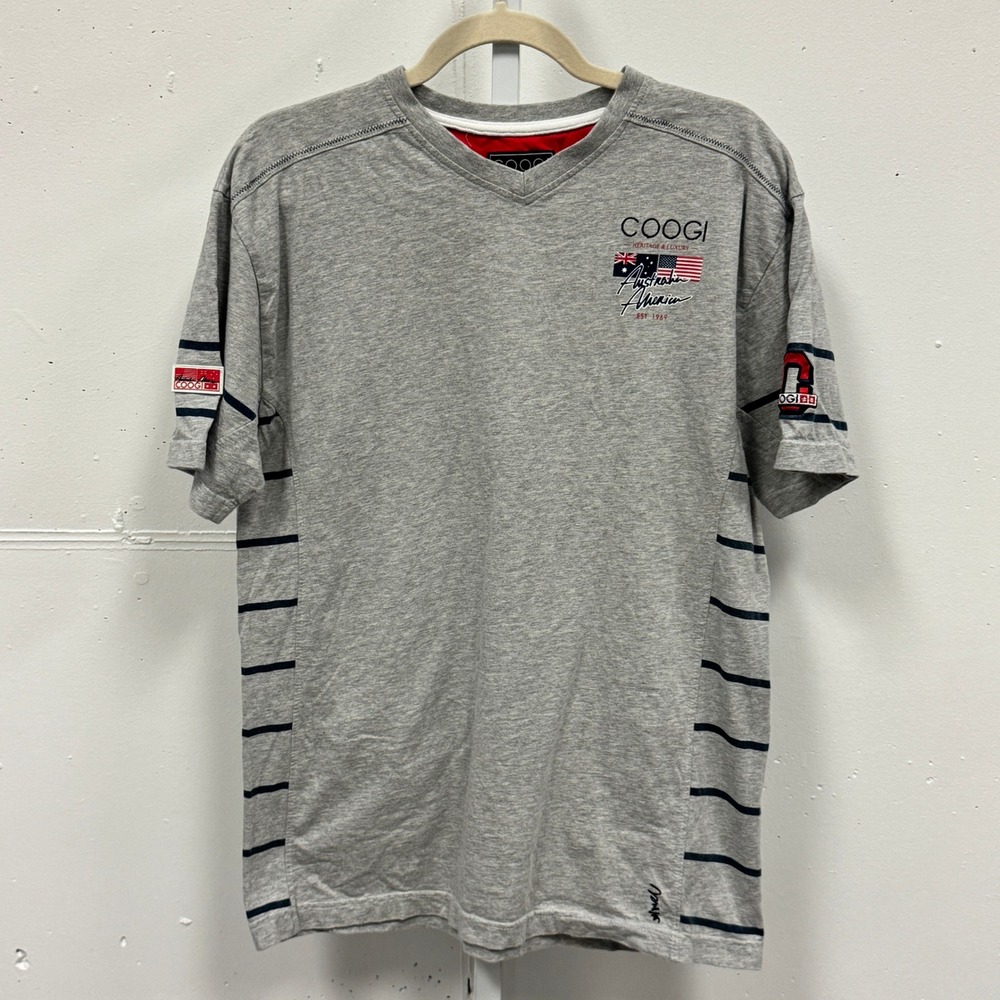 COOGI Heritage Luxury Grey V-Neck T-Shirt Australia America Graphic Men's XL